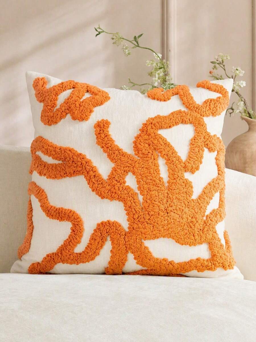 1件/2件波希米亞風簇絨抱枕套,奶油色雪尼爾刺繡靠墊套,抽象幾何線條枕套,適用於沙發床,四季通用中性居家裝飾 - 黃色 - 查看 1