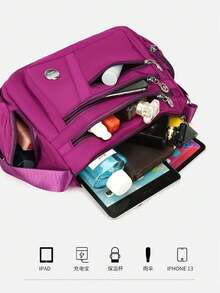 Draped Bag With Multiple Zippers, Large Capacity, Adjustable And Widened Shoulder Strap, Lightweight And Water-Resistant, Women's Shoulder Bag - Multicolor - View 3