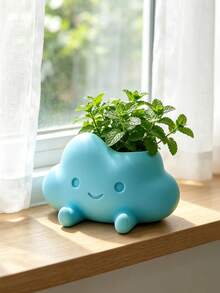 3D Printed Cute Cloud Character Planter, Soft Smiling Face With Little Feet Design, Suitable For Succulents, Prayer Beads And Other Green Plants. Multiple Macaron Colors, Healing Desktop Flower Pot, Fun Potted Plant Decoration For Windowsill And Office - Multicolor - View 12