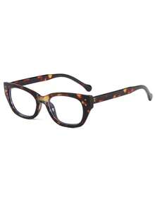 1pc Women's Vintage Cat Eye Frame Decorative Glasses, Clear Lenses, Suitable For Daily Wear And Back To School Outfit - Tortoiseshell Frame Plain - View 3
