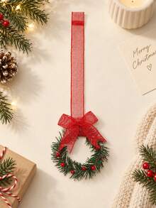 1pc Customized Embroidered Wreath Ribbon Hanging Ornament, Personalized Name Pendant With Bow And Berry Wreath Details, 5 Styles Available, Christmas Tree Home Decor, Ideal Holiday Gift For Family And Friends - Multicolor - View 13