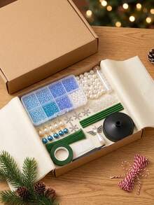 1 Set DIY Beaded Christmas Tree Handmade Kit, Includes Snowflake Pendant, Pearl Beads, Mini Decorations, Wire, Base And Top Bow Decoration, Handmade Desktop Holiday Decoration, Suitable For Christmas Home Decor, Fireplace Display, Holiday Party Decoration And Holiday Gift - DIY Christmas Tree Ornament Set - View 10