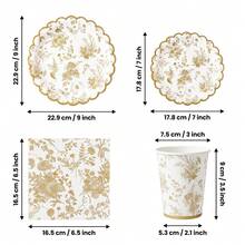 10/20/40Pcs,Golden Floral Toile‑Style Disposable Party Tableware Set,Vintage Botanical Floral Chinese‑Inspired Printed Paper Plates,Cups & Napkins,Gold Scalloped Rim Party Tableware For Bridal Shower,Wedding Banquet,Tea Party & Dessert Table Decor - Multicolor - View 6