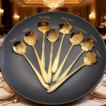 8pcs/Set Flower Coffee Spoon,Stainless Steel Teaspoon,Cute Tea Spoon,Flower Shaped Spoon,Coffee Stirring Spoon,Dessert Spoon,Ice Cream Spoon,Table Decor Spoon,Kitchen Small Gift,Gold Coffee Spoon - View 11