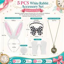 White Rabbit Costume Accessory Set, Includes Rabbit Ear Headband, Tail, Pocket Watch 5-Piece Premium Set: Bow Tie, Gloves, Fluffy Ears & Tail | Comfortable Fit | Suitable For Adult Halloween And Easter Cosplay Outfits - Multicolor - View 6