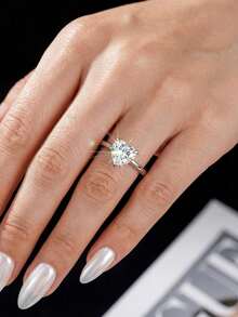 1pc Moissanite Ring, Romantic 2CT Heart-Shaped Solitaire Ring, Suitable For Women, Valentine's Day And Engagement - Silver - View 5
