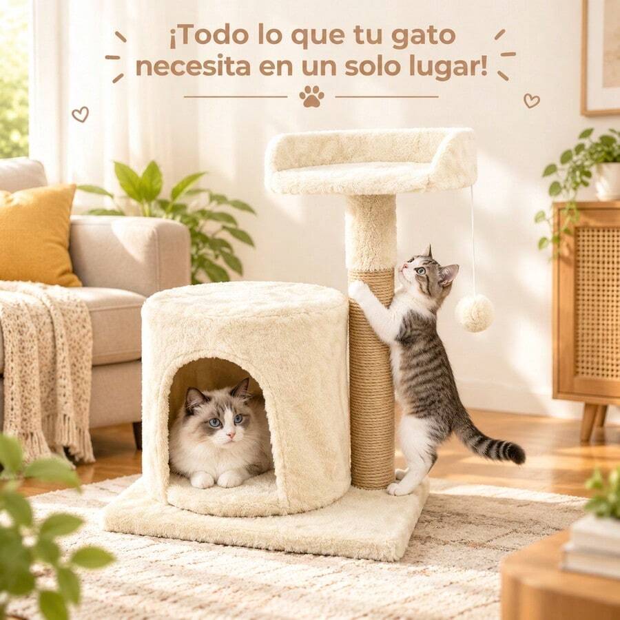 Estructura de escalada para gatos: robusta y duradera; un juguete para interiores apto tanto para gatitos como para gatos adultos; color beige; ayuda a que la mascota gaste energía; estable. - Beis - Ver 1