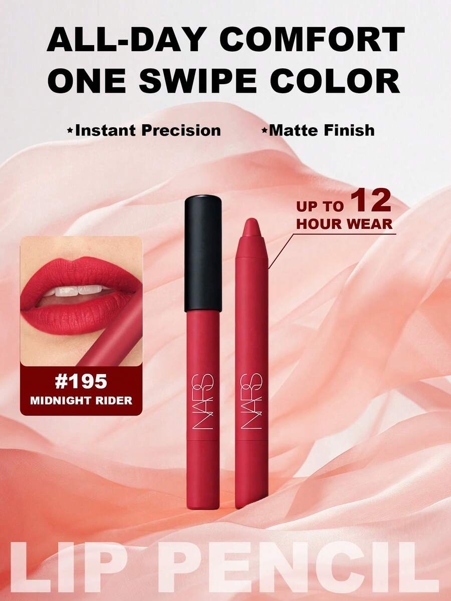 NARS Powermatte High-Intensity Lip Pencil Lip Liner #195 Midnight Rider 2.4g / 0.08 Oz | Bold, Matte Lip Liner With Rich, Intense Pigment | Long-Lasting Formula With Up To 12-Hour Wear | Smooth, Gliding Application For Precise Lip Definition - 195 Midnight Rider - 2.4g - View 1