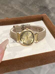 1pc Quartz Watch, Daily Wear, Casual Fashion, Simple Retro Style, PU Leather Strap Watch, Holiday Gift Selection - Khaki - View 5