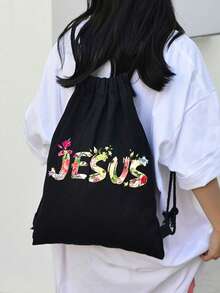 New Canvas Bag Shoulders Drawstring Bundle Pockets Shopping Student Backpack Bag - Black - View 9