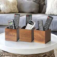 1pc Nordic Style Wooden Remote Control Storage Box, TV Remote Holder, Desk Organizer, Keeps Remotes Tidy And Within Reach, Living Room Bedroom Decor, Ideal Gift - Brown - View 1
