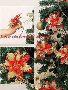 36Pcs Artificial Glitter Christmas Flower Decoration Set, Artificial Christmas Flower Decorations, Artificial Christmas Tree Decorations (Including Clips And Flower Branches), DIY Christmas Wreaths, Christmas Parties, Christmas Tree Decorations - Multicolor - View 4