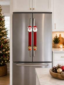 2pcs Red Christmas Refrigerator Handle Covers, Santa Claus, Reindeer And Snowflake Patterns, Soft Elastic Removable Anti-Stain Anti-Scratch Appliance Handle Covers, Suitable For Refrigerator, Dishwasher, Microwave, Oven, Christmas Kitchen Decor - Multi-color - View 4