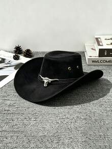 1pc Unisex Western Cowboy Hat Sun Protection Jazz Hat British Style Summer Sun Hat Suitable For Outdoor Activities Horse Riding Party Photography - Silver Bull Three-rope Cowboy Hat - View 2