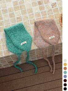 1pc Autumn/Winter Color Yarn Solid Color Earmuffs With Tie For Women, Warm Ear Covers, Cold Protection, Dual-Use Scarf Ear Warmer - Multicolor Yarn Blend Brushed - View 5