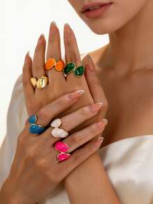 1pc Minimalist Elegant Enamel Drip Water Drop Women's Ring, Suitable For Party, Banquet And Daily Wear - Hot Pink - View 1