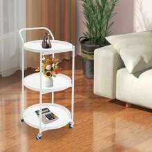 Stylish Metal Frame Rolling Bar Cart With Three Tiers And Universal Wheels For Kitchen And Home Organization - White - View 2