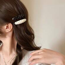 4pcs Vintage Polka Dot Hair Clips Black & White Color Block Hair Clips Simple Versatile Bangs Clips Suitable For Women's Daily Wear - Black + White - View 2