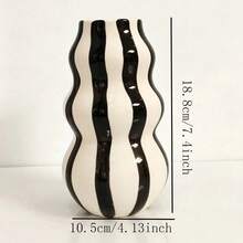 1PC Rustic Ceramic Vase - 1PC Asymmetrical Gourd-Shaped Striped Abstract Vase For Flowers | Tabletop & Living Room Shelf Decor - Ideal Valentine's Day & Mother's Day Gift - Multi-color - View 10