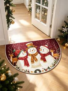 1pc, 3 Snowmen Round Floor Mat, Winter Warm Home Decor, Holiday Celebration Soft Mat, Seasonal Decorative Mat With Holiday Design, Christmas Decoration, Perfect Christmas Gift, Perfect For Christmas And New Year Celebration, Doormat, Small Rug, Welcome Mat, Carpet, Floor Mat, Outdoor Doormat, Kitchen Rug, Home Decor - Multi-color - View 3