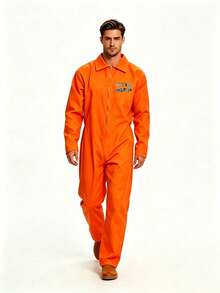 1pc Set (Jumpsuit) COS Prison Uniform Prisoner Costume Party Prison Outfit Stage Role Play Costume Performance Wear - Burnt Orange - View 5
