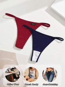 7pcs Sexy Thong Panties Ribbed Low Waist Seamless Briefs Comfortable Invisible G-String Soft T-Back Elastic Underwear Winter Fall Clothes Halloween - Multicolor - View 7