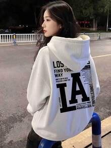High Street LA Large Letter Back Print Sweatshirt, Casual Slouchy Student Versatile Pullover Autumn Top - White-gray - View 7