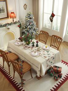 1pc Christmas Decor Woven Jacquard White Ball Pattern Rectangular Tablecloth For Coffee Table, Dining Table, Hand Wash Only - White - View 2