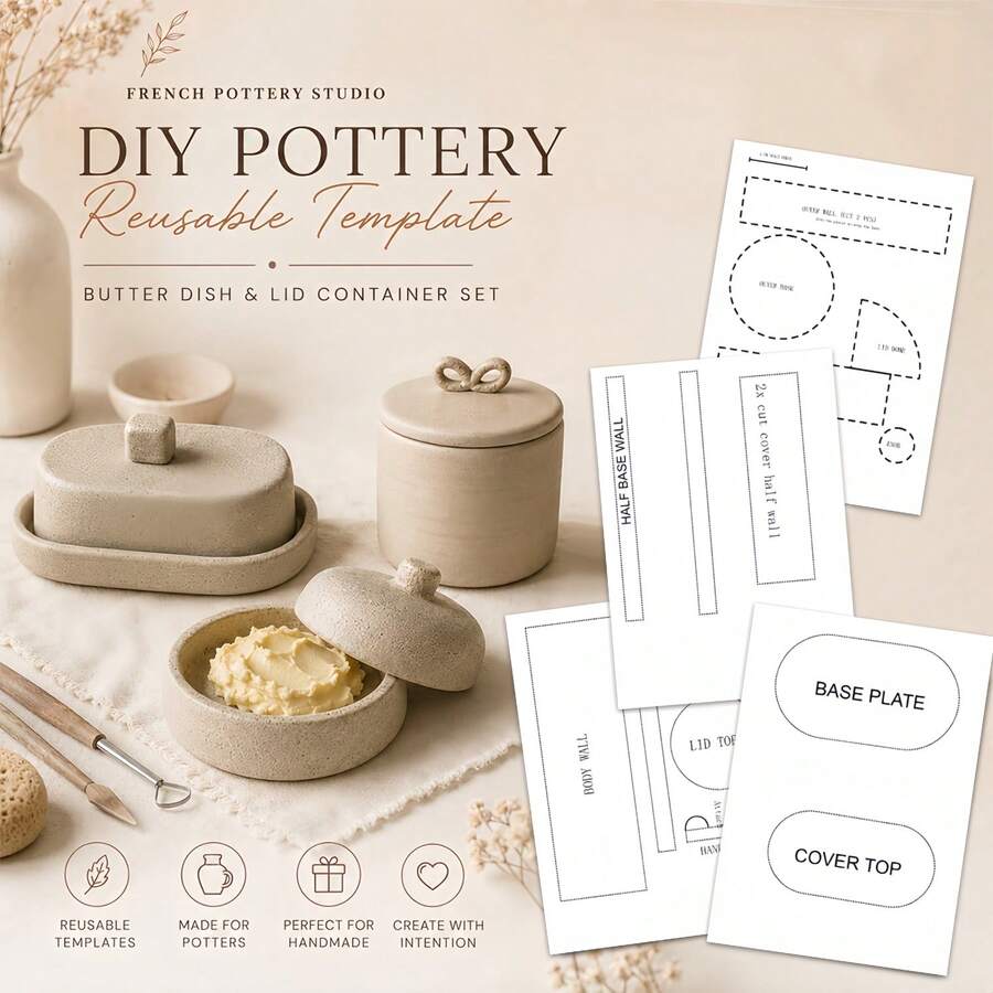 4pcs French Ceramic DIY Reusable Templates, Butter Dish Complete Design Pattern Set, Includes Base, Body, Tray And Lid, Convenient For Ceramic Artists To Trace Clay Bodies, Suitable For Studio Handmade Creation - White - View 1