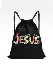 New Canvas Bag Shoulders Drawstring Bundle Pockets Shopping Student Backpack Bag - Black - View 10