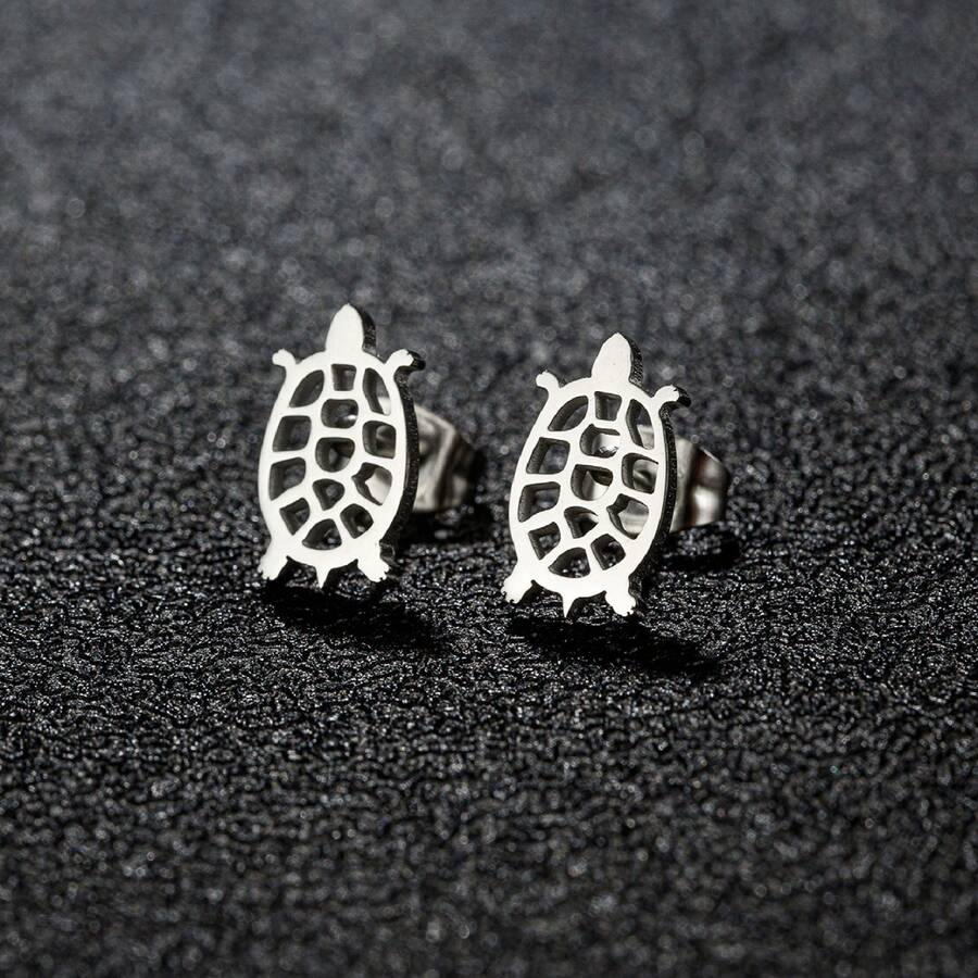 1 Pair Hollow Turtle Earrings Stainless Steel Cute Sea Animal Ear Jewelry Tiny Tortoise Earrings Gift For Animal Lovers - GED367 - View 1