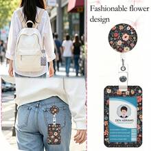 1pc Purple Bat Flower ID Badge Reel Retractable Badge Holder, Teacher ID Card Holder With Detachable Lanyard Badge Clip, Vertical ID Card Protector Work Badge Holder Business Card Holder, Suitable For Doctors, Nurses, Office Staff - Business Model - View 7