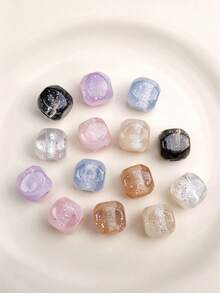 10pcs Large Hole Glitter Dual-Tone Square Beads, Transparent Acrylic Spacer Beads, Suitable For DIY Jewelry Making, Bracelets And Necklaces - Glitter Two-tone Square - View 11