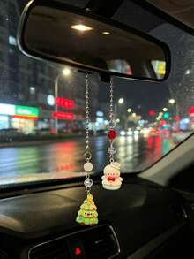 Christmas Cute Santa Claus Snowman Car Rearview Mirror Hanging Ornament, Beaded Chain Christmas Car Decor, Holiday Atmosphere Interior Decoration For Women - Christmas - View 16