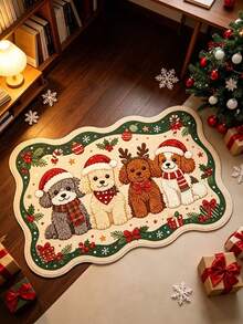 1PC 4 Cute Christmas Dog Holiday Decorative Rug, Bedroom Decor, Small Rug, Carpet, Home Decor, Living Room Rug, Living Room Small Rug, Bedroom Rug, Living Room Home Decor - A - View 3