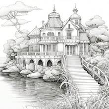 1 Adult Coloring Book, Tranquil Lakeside Cottage And Dream Home Landscape Coloring Book, Relaxing Art Activity, Beautiful Gift For Friends And Family - Cozy Home - View 5