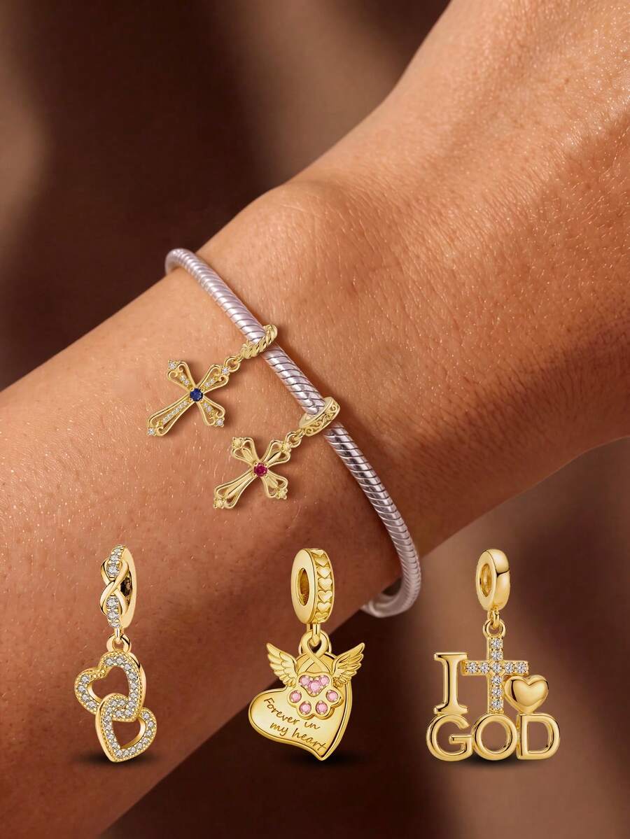 1pc Fashion High-End "I Love God" Pendant, Suitable For Bracelets, Necklaces, DIY Women's Jewelry, Exquisite Jewelry For Girls - Gold - View 1