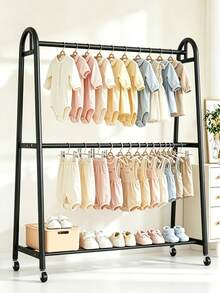 Double Rod Clothes Rack With Wheels, Large-Capacity Freestanding Garment Rack,Space Saving Heavy Duty Metal Clothing Rail, Bottom Storage Shelf, Rolling Clothes Hanger Stand For Bedroom, Laundry Room, Apartment, 2 Styles & 2 Colours Available - View 12