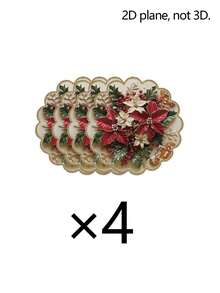8pcs/4pcs/1pc Round Placemats, Winter Floral And Pine Cone Pattern, Suitable For Christmas Party Decoration, Theme Party, Christmas Dinner, Vintage Style Party - One Size Fits All - View 17