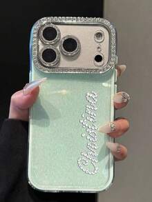 [Custom] Personalized Glitter Luxury Rhinestone Name Star Cat Ear Phone Case Compatible With IPhone 18 Pro Max 17 Pro Max 17 Pro 16 15 14 13 12 11 Pro Max 16 15 Plus - Green - View 3