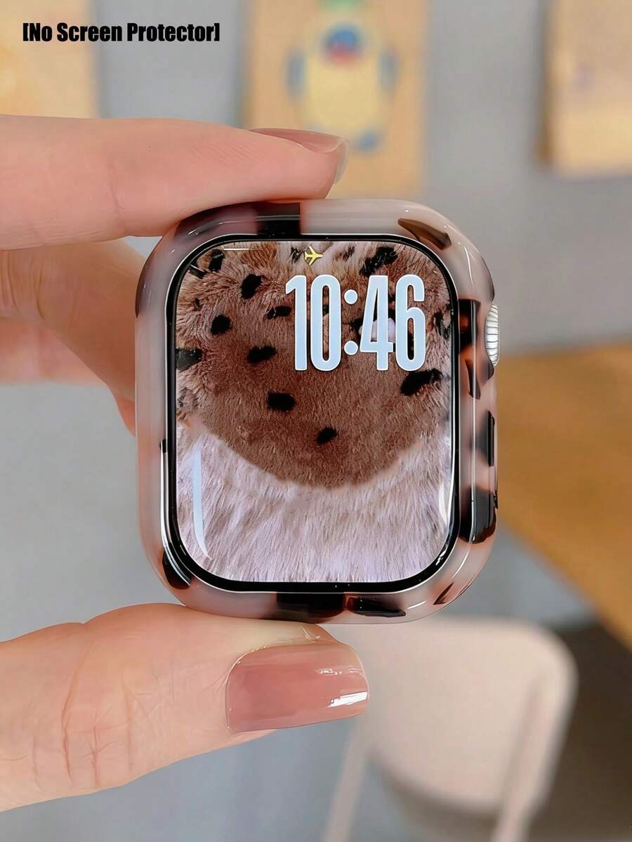 1pc Resin Leopard Print Hard PC Watch Protective Case Hollow Anti-Collision Guard Shell, Compatible With Apple Watch 40/41/42/44/45/46mm, Compatible With Apple Watch SE/12/11/10/9/8/7/6/5/4 Series, Smartwatch Accessory