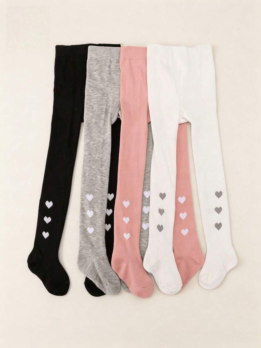 4-Piece Girls' Heart-Print Leggings Set, Includes Matching Shorts, Perfect For School, Dance, And Play - Multicolor - View 1