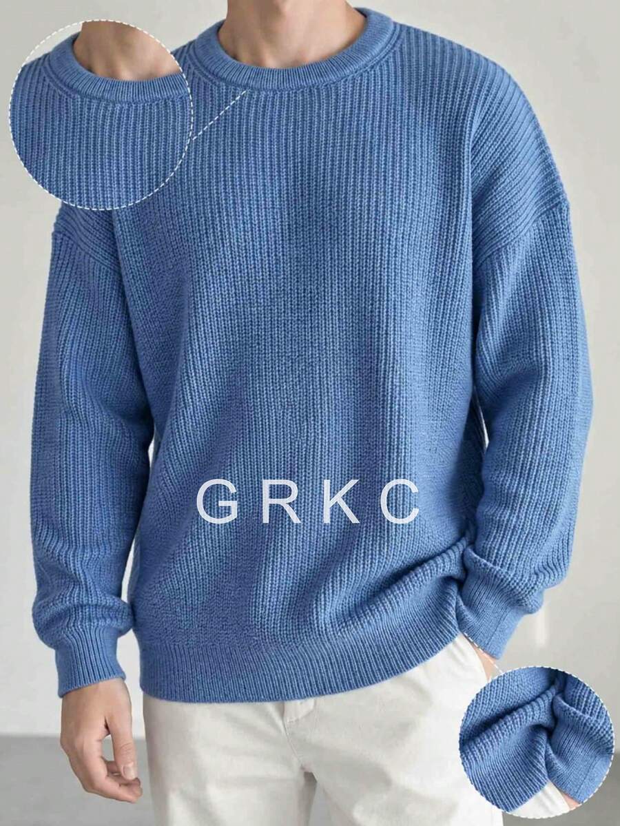 GRKC Men's Double Zipper Fashion Casual Loose Knit Sweater, Autumn/Winter - Blue - View 1