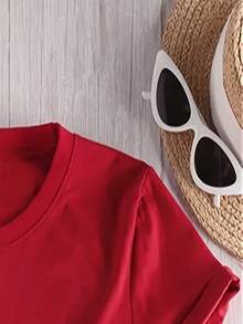 T-shirt graphique décontracté pour femmes grandes tailles, imprimé, col ras-du-cou, manches courtes, rouge, pour le quotidien, festival de Noël, t-shirts de Noël - Rouge - Voir 3