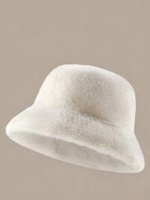 1pc Unisex Solid Color Plush Minimalist Wide Brim Bucket Hat, Warm & Fashionable For Autumn, Versatile For Casual Wear, Couples Shopping & Dating, Flattering Face Shape - Solid Color - View 6
