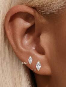 1 Pair 925 Sterling Silver Brilliant Cut Simulated Diamond Cubic Zirconia Stud Earrings For Sensitive Ears Simple Elegant Design Everyday Jewelry Gift - Horse Eye - View 6