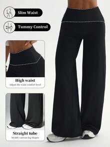 Women's Autumn/Winter Solid Color Butt-Lifting High-Waist Wide Leg Pants, New High-Waist Loose Straight Leg Slimming Casual Sports Pants, Designed Long Pants, Suitable For Fitness, Sports, Outdoor, Pilates, Yoga, Halloween Outfit, Airport Outfit, Autumn/Winter Long Pants, New York Fashion Week, Best Seller - Black - View 6