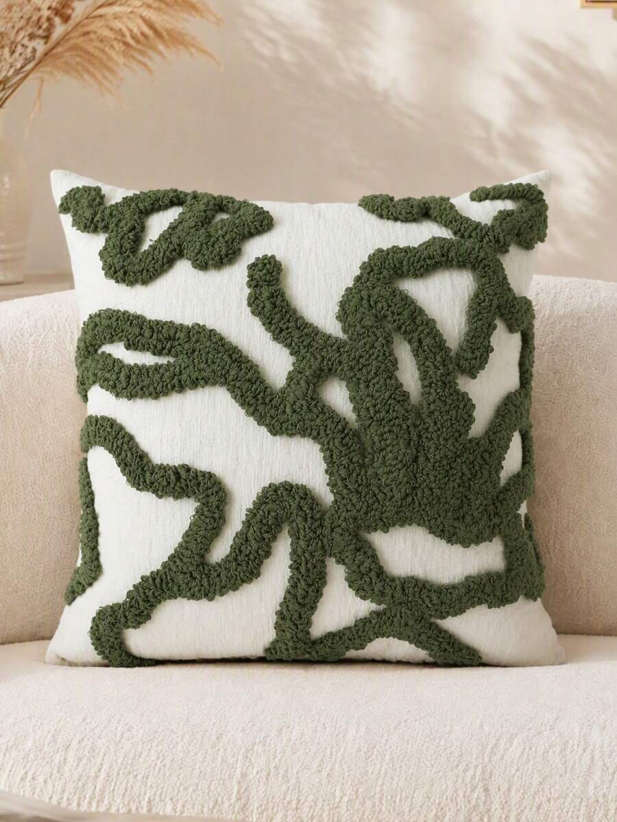 1件/2件波希米亞風簇絨抱枕套,奶油色雪尼爾刺繡靠墊套,抽象幾何線條枕套,適用於沙發床,四季通用中性家居裝飾 - 綠色 - 查看 1