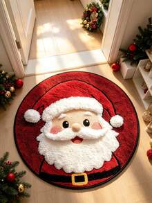 1pc, Santa Claus Round Rug, Christmas Entrance Mat, Perfect For Christmas Home Decor, Holiday Home Decor, Christmas Gift For Friends, Seasonal Decorative Mat, With Holiday Design, Christmas Decoration, Perfect Christmas Gift, Perfect Match For Christmas And New Year Celebration Decor Rug, Bedroom Decor, Small Rug, Rug, Home Decor, Living Room Rug, Living Room Small Rug, Bedroom Rug - Multicolor - View 5