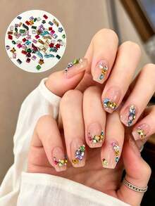 50/100pcs Fall, Autumn, Fall Nails New Colorful Irregular Nail Rhinestones, Mixed Shapes Colorful Gemstones For DIY Nail Art Decoration, Easily Create Autumn Atmosphere Nails - Multicolor - View 1